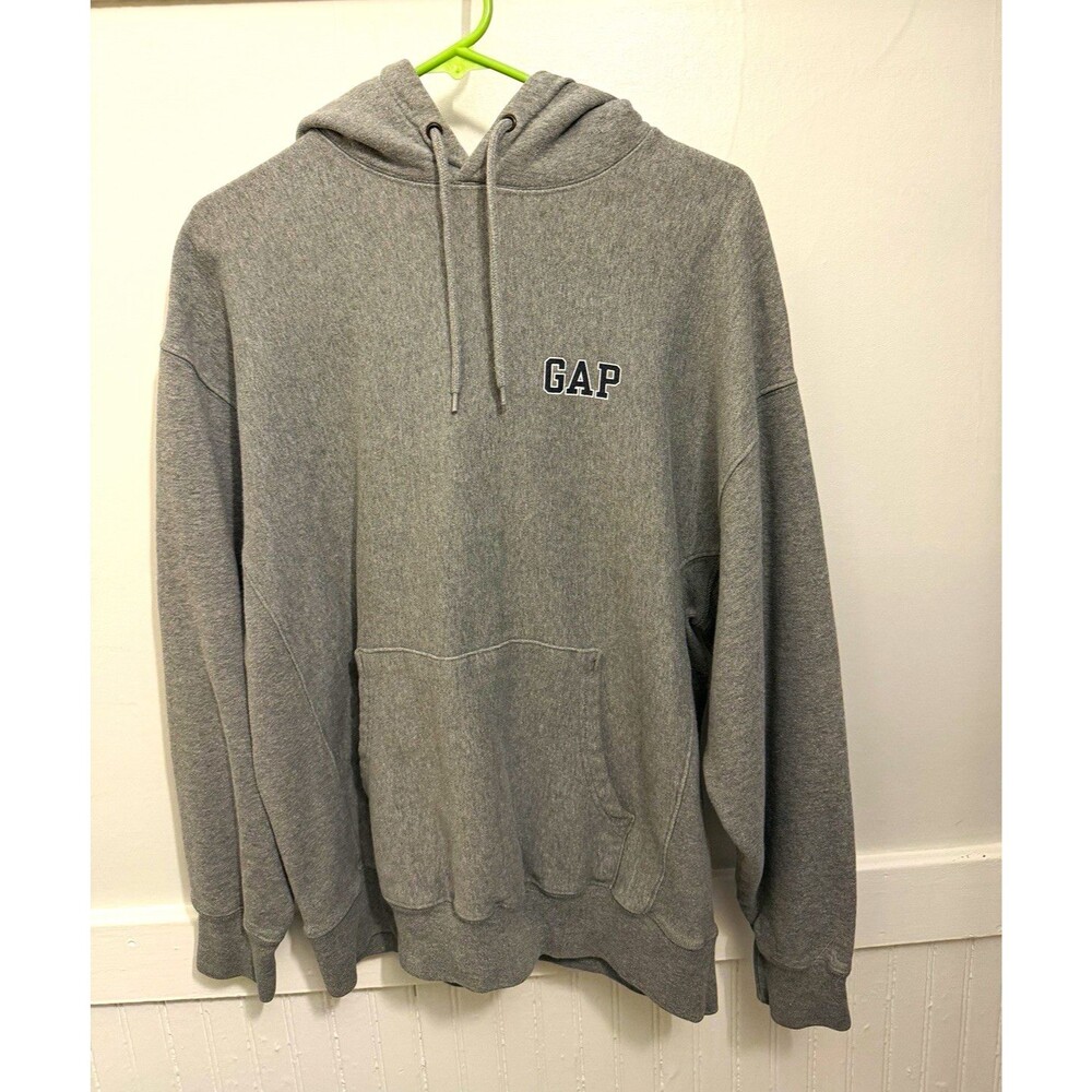 Vintage Y2K Gap Gray Logo Pullover Hoodie Kangaroo Pocket Sweatshirt Size S